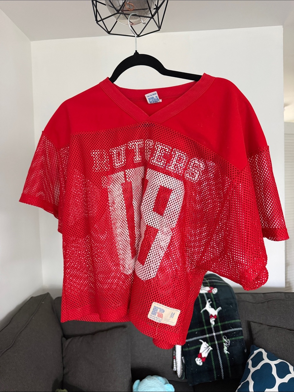 Russell Athletic Red Mesh Football Jersey Top with White Number